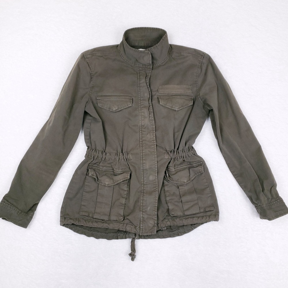 Hinge‎ Utility Military Jacket Womens Green Size Small Cinch Waist Seattle Style